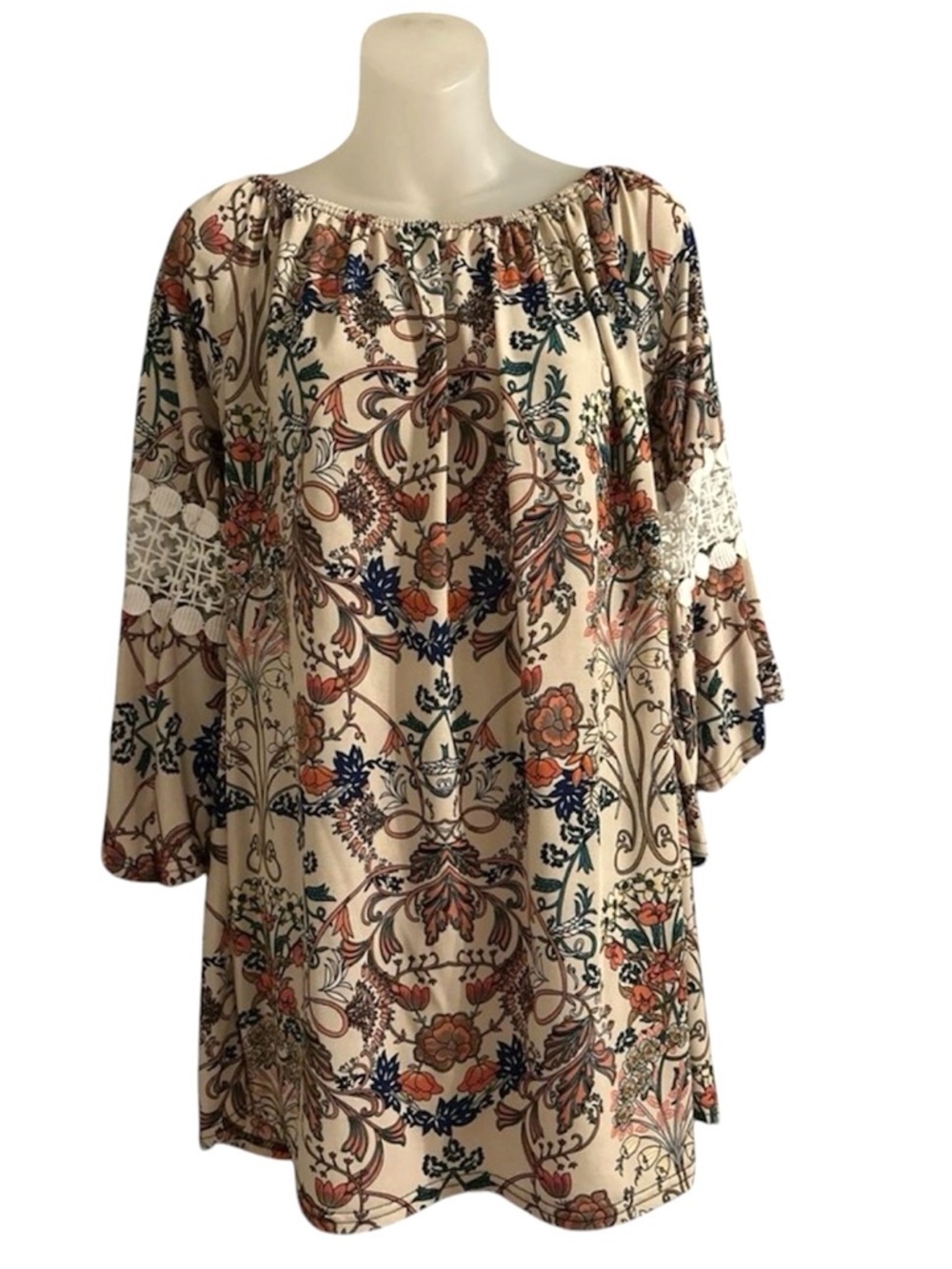 Floral Bohemian Tunic Top Shirt Blouse Win Win Womens L-XL